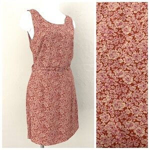 1990s Susie Tompkins Floral Sleeveless Above Knee Sheath Dress With Belt Size 8